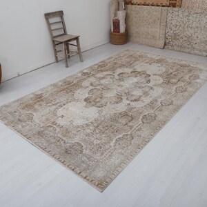 Handmade Oushak Rug 6x10: Turkish Wool, Natural Brown Tribal Design
