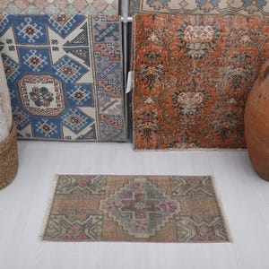 Turkish Mini Rug, Turkish Rug, Vintage Mini Rug, Wool Rug, Oushak Door Mat, 2x3 Anatolian Rug, 2x3 Door Mat Rug, Door Mat,2x3 Mini Rug,24228