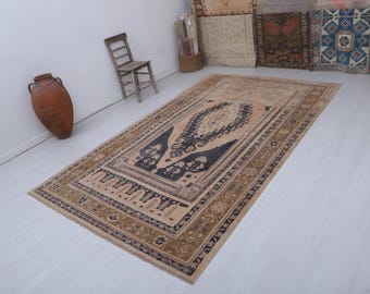 6x10 Vintage Wool Turkish Oushak Rug, Neutral Anatolian Carpet