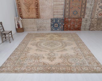 Vintage Oversized Oushak Rug: 9x12 Wool Anatolian Rug