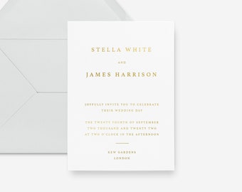 Gold foil wedding invitation, letterpress wedding invitation, luxury wedding invitation, minimal wedding invitation, modern wedding invite