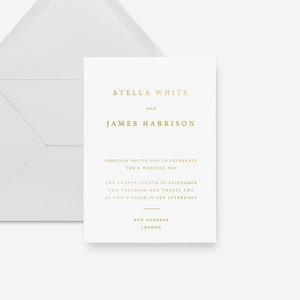 Gold foil wedding invitation, letterpress wedding invitation, luxury wedding invitation, minimal wedding invitation, modern wedding invite image 1