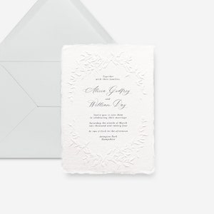 Invitación de boda en relieve, invitación de boda hecha a mano en papel, invitación de boda impresa en tipografía, invitación de boda botánica