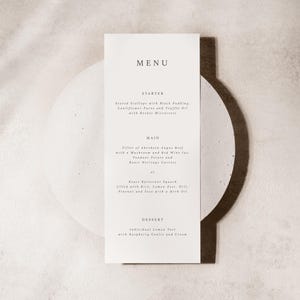 Menú de boda sencillo, tarjeta de menú de boda, tarjeta de menú elegante, menú de boda minimalista