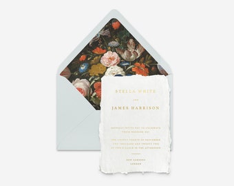 FACILE Gold foil wedding invitations on handmade paper, letterpress invites, fine art wedding stationery