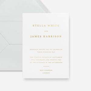 Gold foil wedding invitation, letterpress wedding invitation, luxury wedding invitation, minimal wedding invitation, modern wedding invite image 2