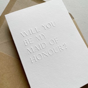 Luxury embossed Maid of honour proposal card, will you be my maid of honour card, maid of honour proposal card, letterpress card