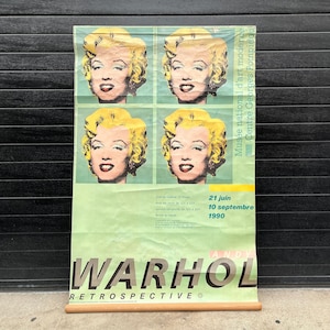Giant Andy Warhol rare poster from the exhibition &quot;Retrospective&quot; 1990, original pop art serigraph, Marylin Monroe vintage French poster