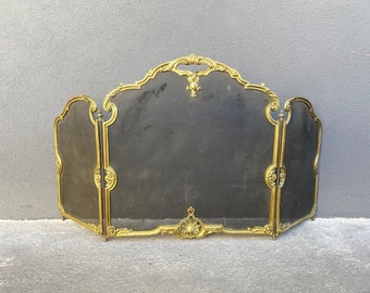 19th bronze firescreen by Bouhon Freres 55 X 29, French antique spark arrester from 1880