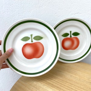 Set aus 2 Vintage Apfel-Desserttellern, Keramik Orchies Moulin des Loups 80er Jahre