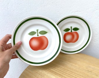 Set of 2 french apple ceramic plates Orchies Moulin des Loups 80s vintage