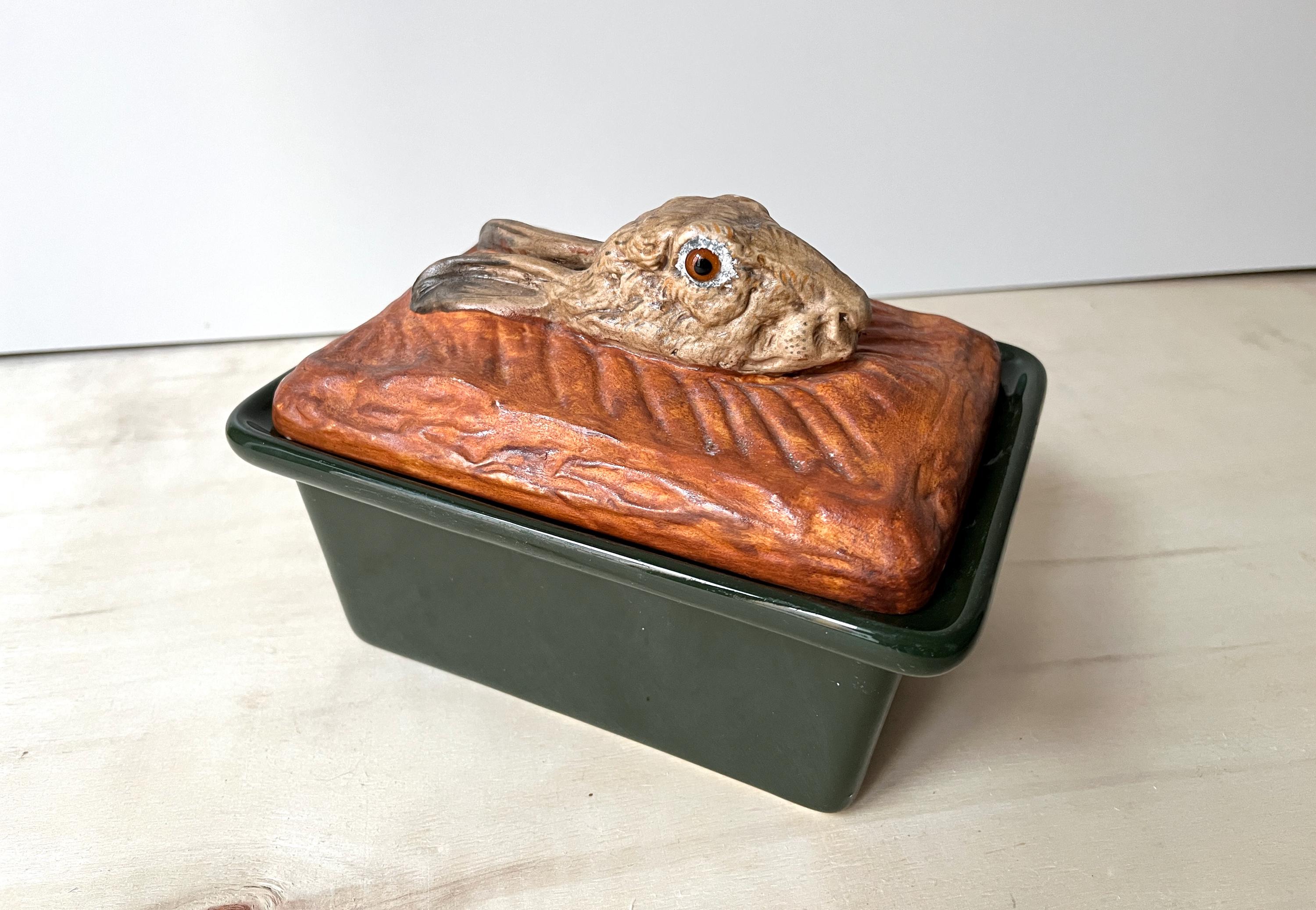 Pillivuyt Mehun ウサギのテリーヌ ポット、1930 年、アンティーク磁器