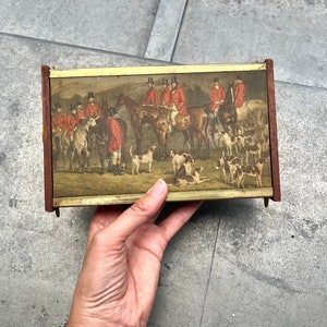 Scatola musicale per sigarette REUGE degli anni '60, scatola musicale vintage con decorazione a forma di cane da caccia
