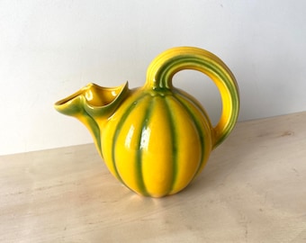 Vintage French majolica ceramic "melon" pitcher, vintage Longchamp water jug