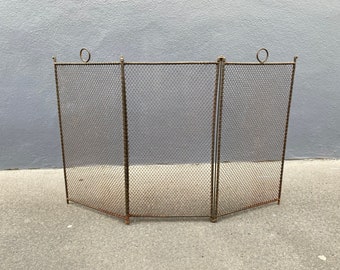 Alter Kamin-Feuerschutz aus dem 19. Jahrhundert, französischer Funkenschutz aus Eisengeflecht mit 3 Fensterläden