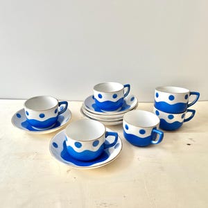 Antique 6 french espresso cup set by Sarreguemines Digoin France, art deco earthenware coffee set