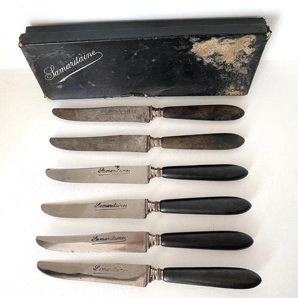 Coffret de 6 couteaux anciens La Samaritaine 1920, couverts de table vintage