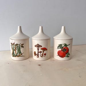 Juego de 3 tarros de cerámica italianos para condimentos de la década de 1970, tarros de especias de cocina vintage.