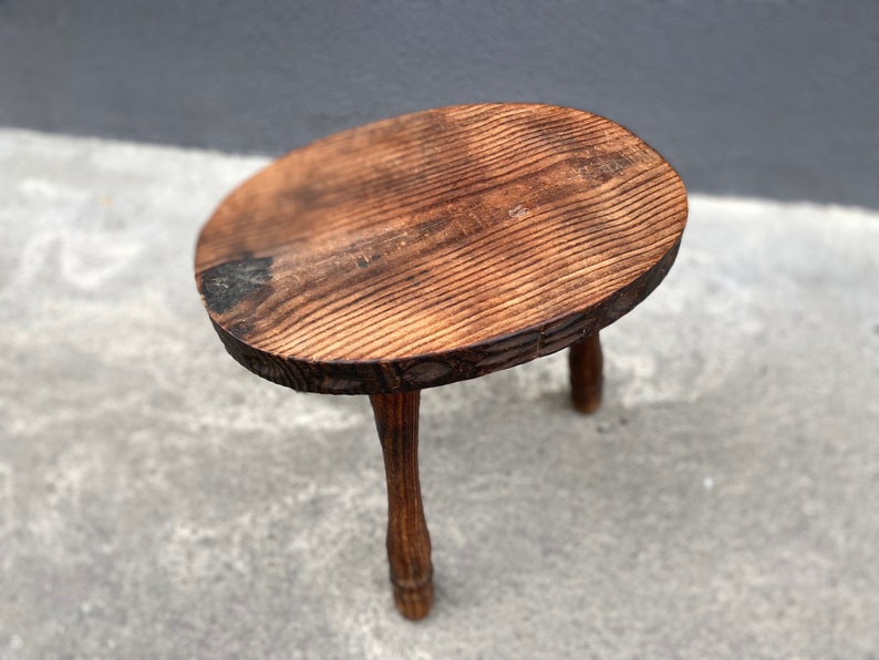 French Antique Tripod Stool in Brown Wood, Farm Stool, Rustic Bench 50s ...