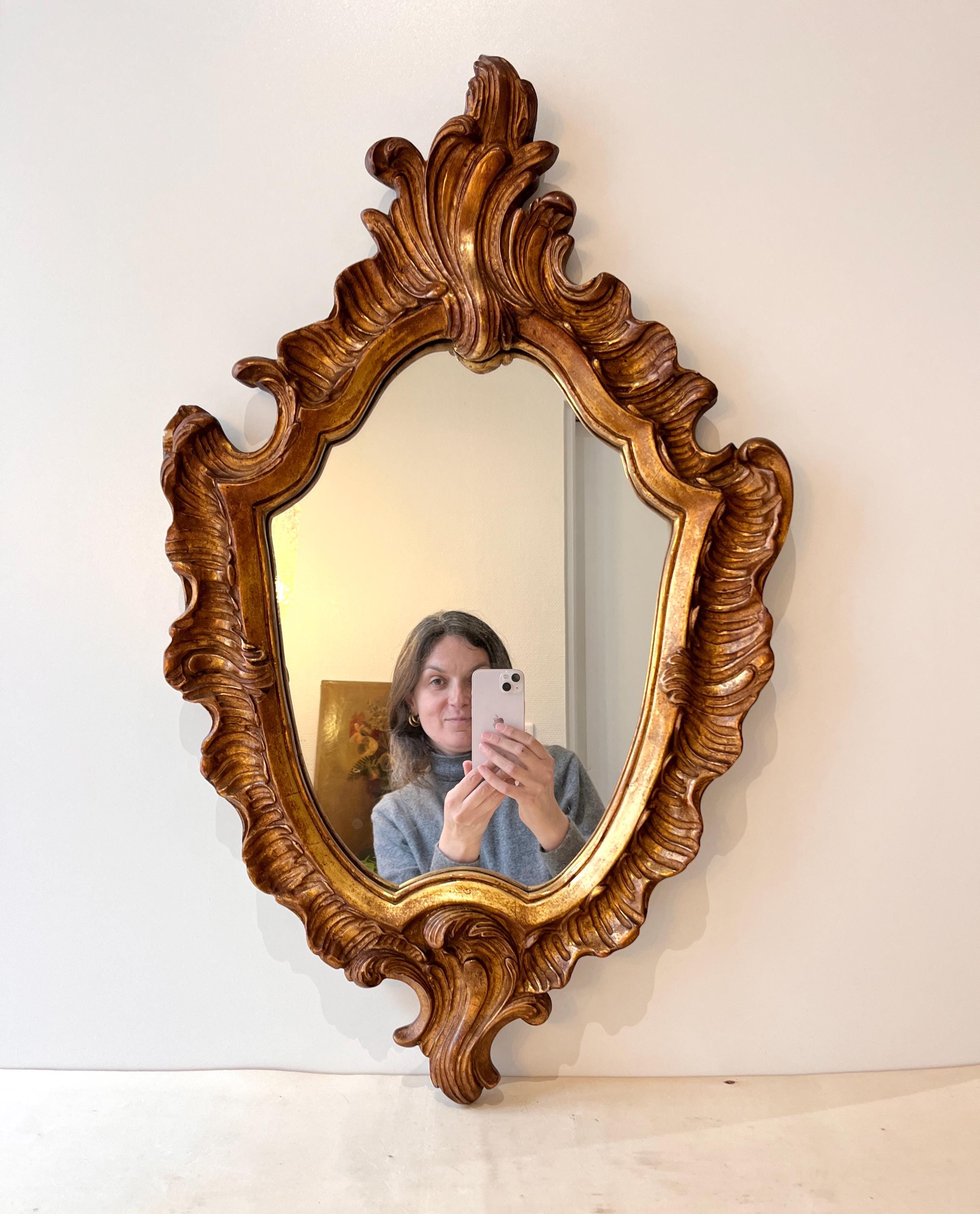 Miroir Style Louis XV - Résine Dorée - Vintage Hauteur 51 Cm - Milieu XXe