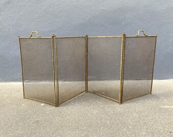 French 19th iron firescreen, 54 X 21 inches, 4 Flap antique fireplace screen nineteenth century