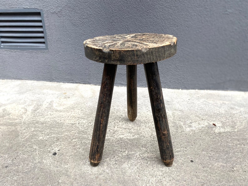 French 60s Wooden Tripod Stool, Vintage Rustic Farm Stool - Etsy