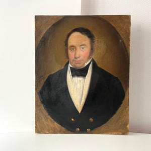 Original French 1843s antique portrait, oil on canvas of a man, nineteenth painting