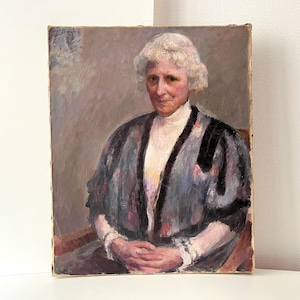 Stary portret sygnowany Fernand Blondin, olej na płótnie 1932, zabytkowy portret kobiety