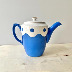 Antique art deco coffee maker by Sarreguemines Digoin France, 1930&#39;s earthenware coffee polka dot pot