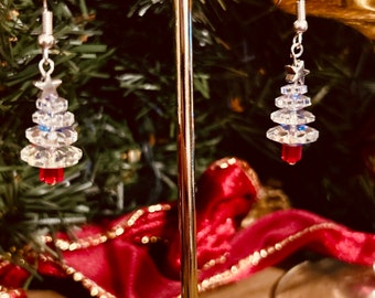 Christmas tree earrings, Crystal earrings, Christmas Day outfit, festive earrings, pretty jewellery, gift for her, gift for they/them.