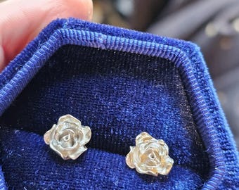 Fine Silver Rose Stud Earrings: Handmade Floral Jewelry