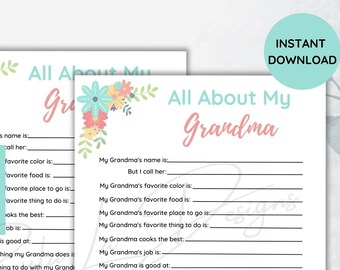 All About My Grandma Printable | Mother's Day Gift | Grandma Birthday Gift | Fill In The Blanks | Mother's Day Activity | School Activity
