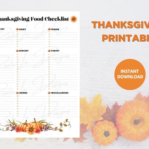 Thanksgiving Printable | Thanksgiving Food Checklist | Thanksgiving Checklist | Thanksgiving Food Planner | Thanksgiving Shopping List