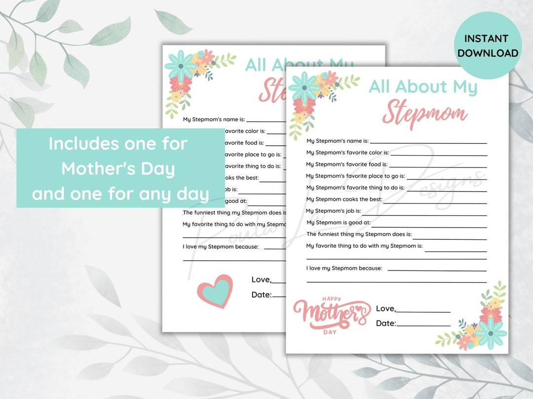 All About My Stepmom Printable | Mother's Day Gift | Stepmom Birthday ...