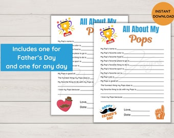 All About My Great Grandpa Printable Fathers Day Gift Great Grandpa ...