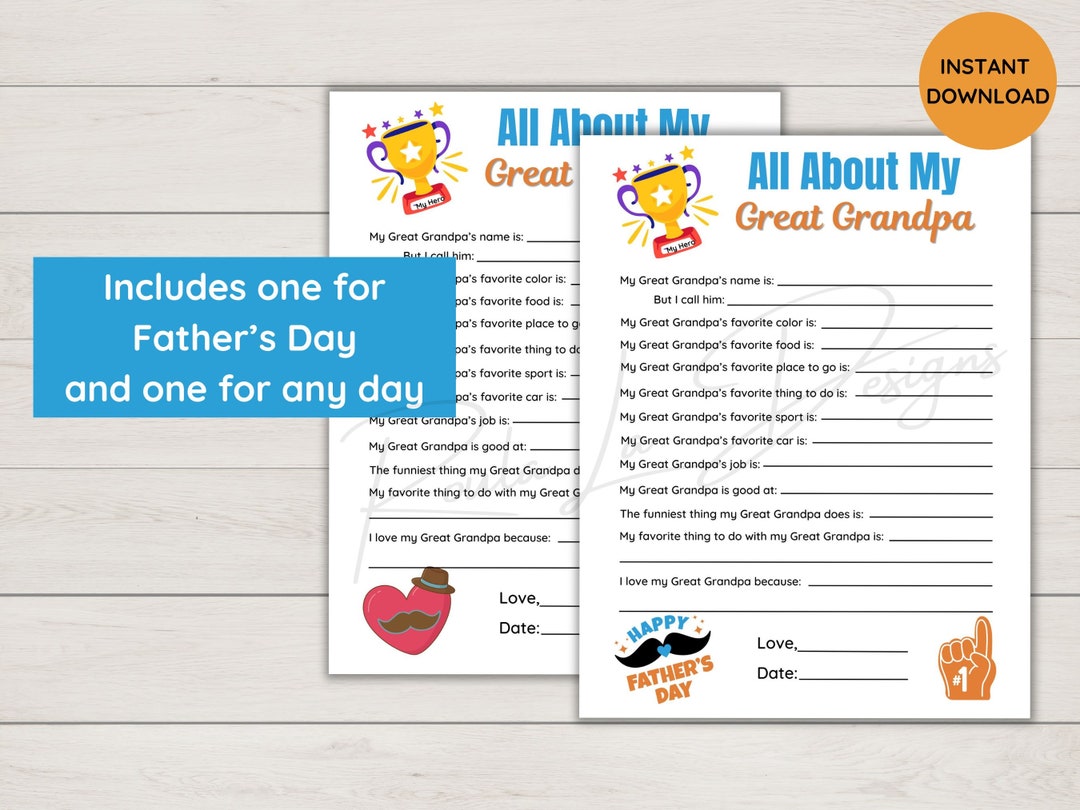 All About My Great Grandpa Printable | Father’s Day Gift | Great ...