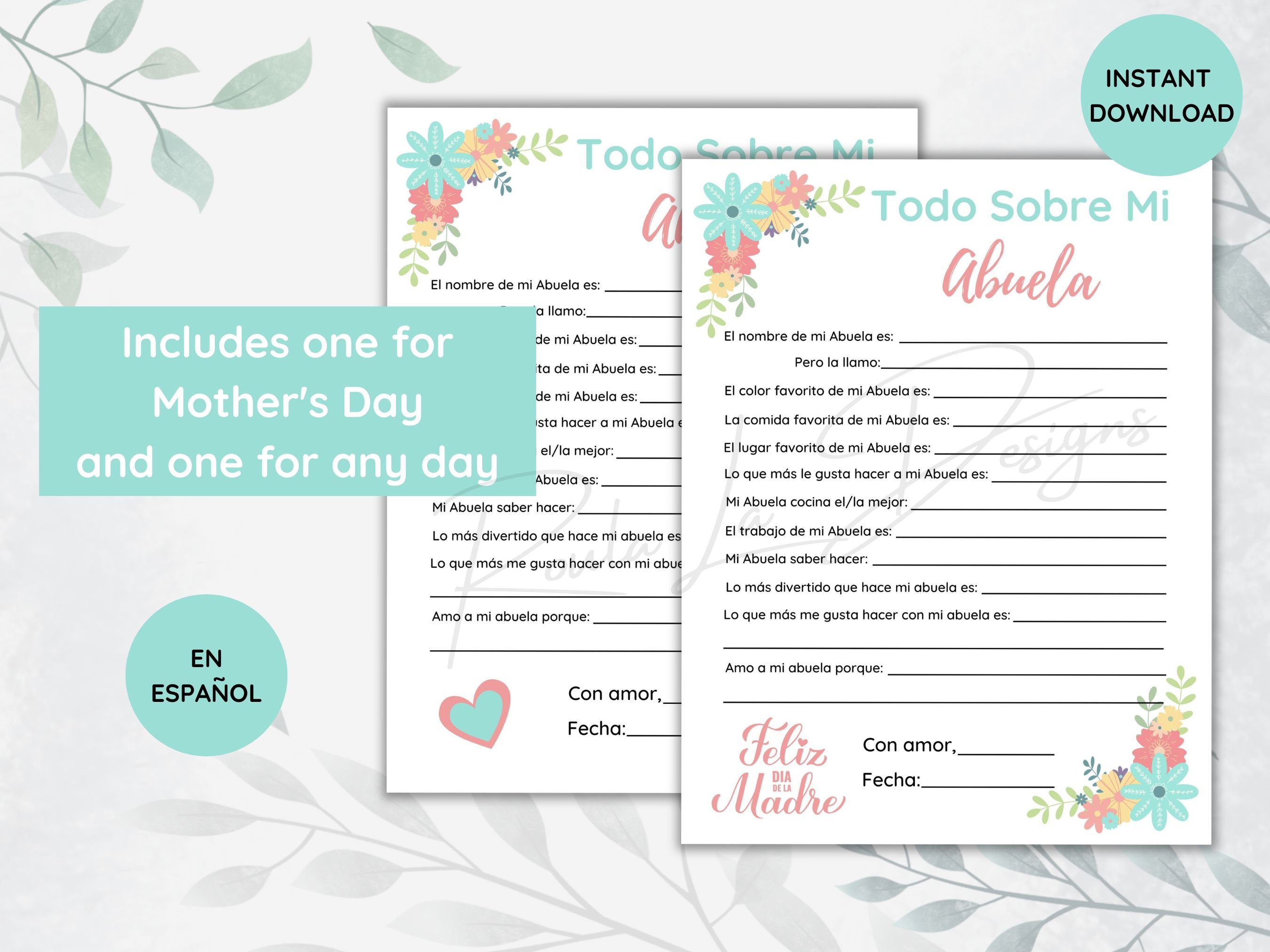 Todo Sobre Mi Abuela | En Español | All About My Abuela Printable | Mother's Day Gift | Abuela ...