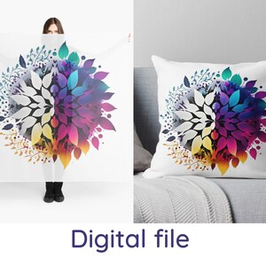 Colorful floral mandala split in half, seasons, double effect, printable art