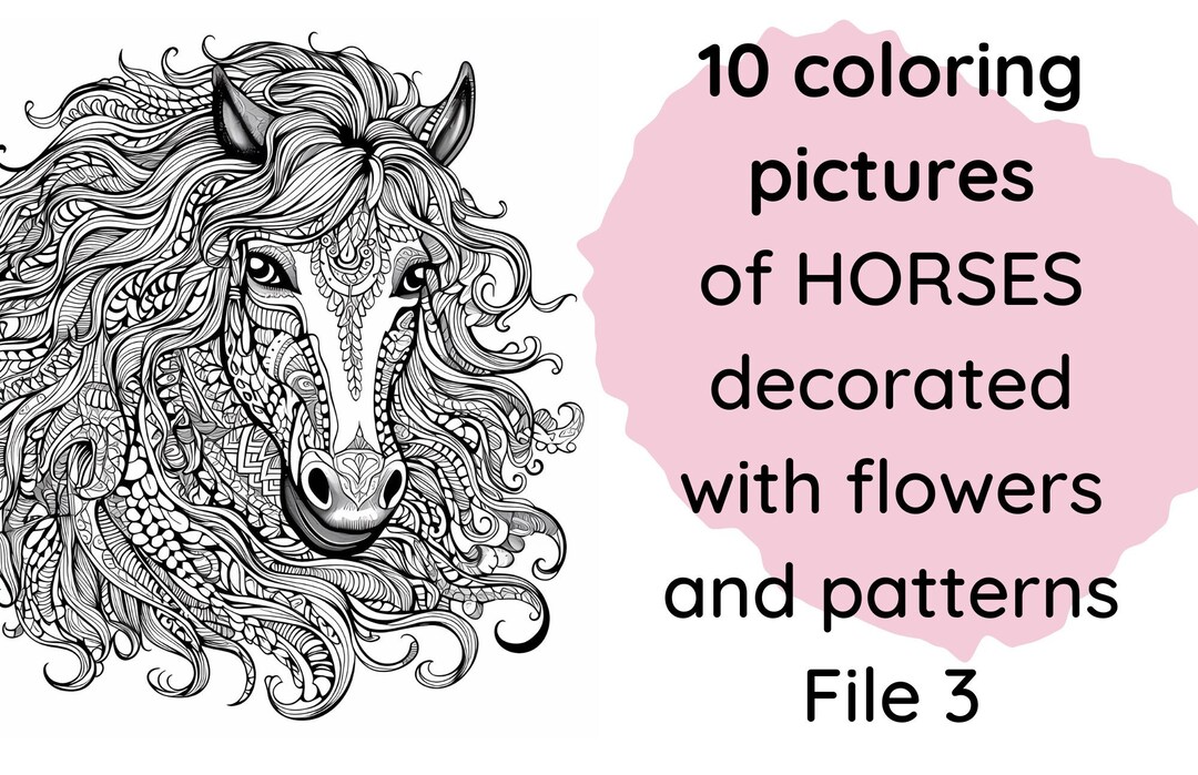 10 Coloring Pictures of Horses Decorated With Flowers and Mandala ...