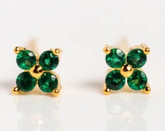 Emerald Round Stud 14K Solid Gold Stud Sterling Silver Earring Tiny Emerald Earring Birthday Gift For Her Anniversary Gift Tiny Emerald Stud
