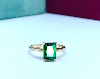 14k Gold Octagon Cut Emerald Ring, 18k Emerald Engagement Ring, Solid Gold Ring, Engagement Gift voor haar, Ring voor mama, Valentijnscadeau