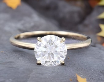 Round Moissanite Ring Sterling Silver Ring Engagement Ring Promise Ring Vintage Ring Diamond Ring Stacking Ring Women Christmas Gift For Her