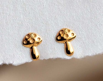 14k/9k Solid Gold Mushroom Studs, Tiny/Mini Mushroom Gold Stud Earrings, Dainty/Minimalist Mushroom Stud Earrings, Christmas Gift For Her