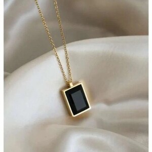 Black Onyx Pendant-Emerald Cut Black Onyx Pendant-Sterling Silver Pendant-Dainty Pendant-Charm Pendant-Pendant With Chain-14K Gold Pendant