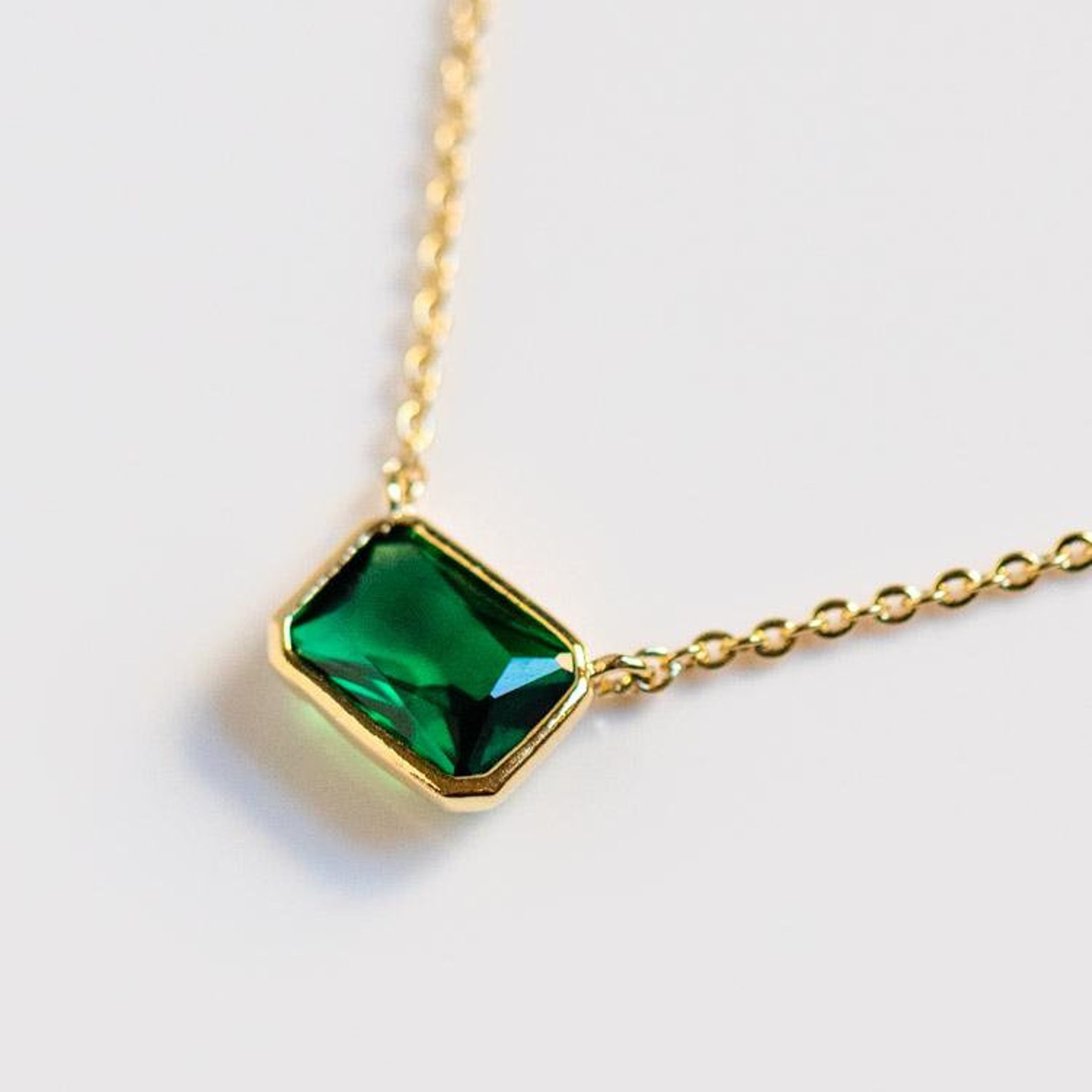 Green Emerald Pendant 14K Gold Pendant Sterling Silver Pendant Etsy