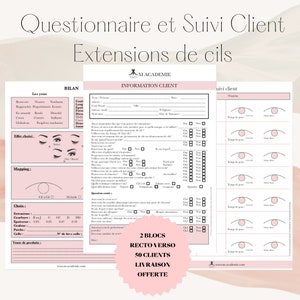 Fiches questionnaire et suivi clients extensions de cils