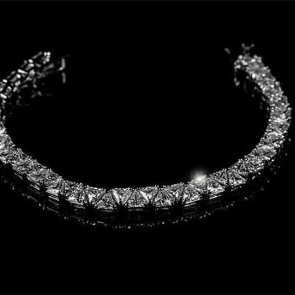 Tennis Bracelet For Men's, Wedding Bracelet, 14K White Gold Plated, Trillion Simulated Diamond Pendant, Birthday Gift For Him Without Chain