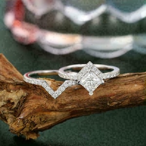 Wedding Bridal Ring Set, 2.1 Ct Diamond Ring, 925 Sterling Silver, Unique Bridal Gift Ring Set, Matching Band, Diamond Ring Set, KeshavgemCo