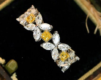 Fede nuziale con diamanti, diamante da 2,1 ct, anello con diamante dell'eternità, oro bianco 14 carati, fede nuziale, anello di fidanzamento, regali per le donne