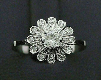 Cluster Engagement Ring For Women, Flower Wedding Ring, 1.6 Ct Simulated Diamond Ring, 14K White Gold, Customized Jewelry, Personalized Gift